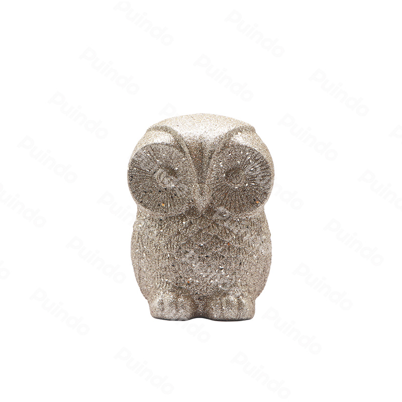 Puindo Customized Christmas Owl Statue Brown Plastic Christmas Ornament Home Decoration Statue with Glitter
