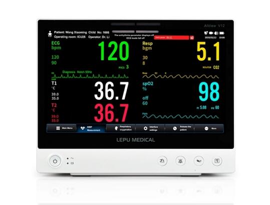 Lepu Medical AiView V12 Multiparameter Patient Monitor Portable All-in-one Vital Signs Monitor with AI Analysis Diagnosis Touch Screen for Hospital ICU Clinical Ambulance and Home Use