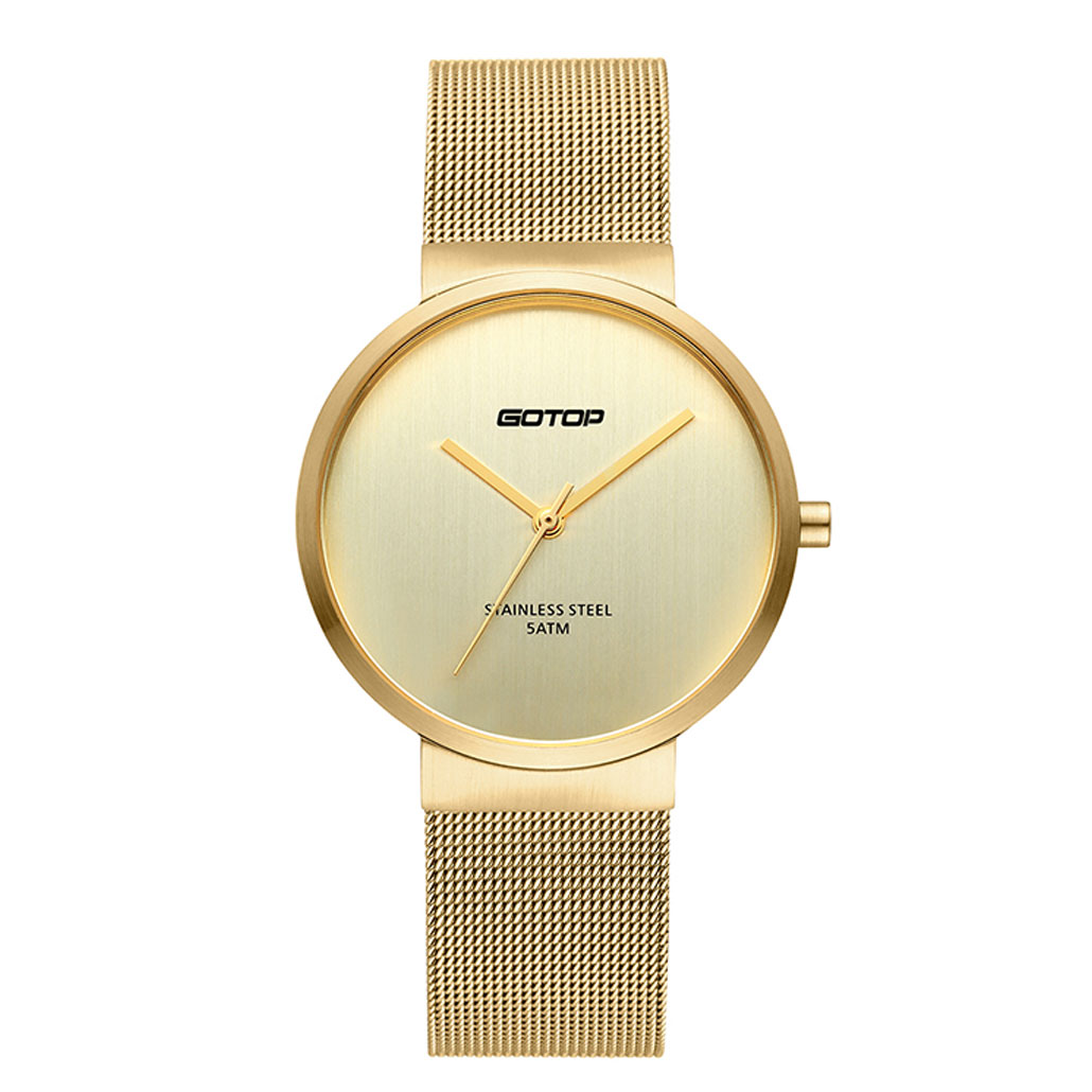 All Gold Women's Watch With Mesh Band And Slim Bezel