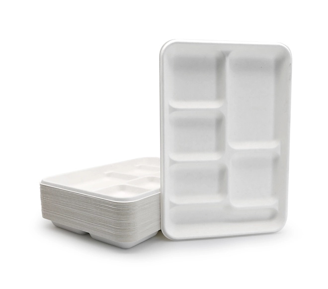 6 Compartment biodegradable Lunch Tray for school Freezer Safe Fiber Pulp Eco-friendly Renewable Heat Resistant