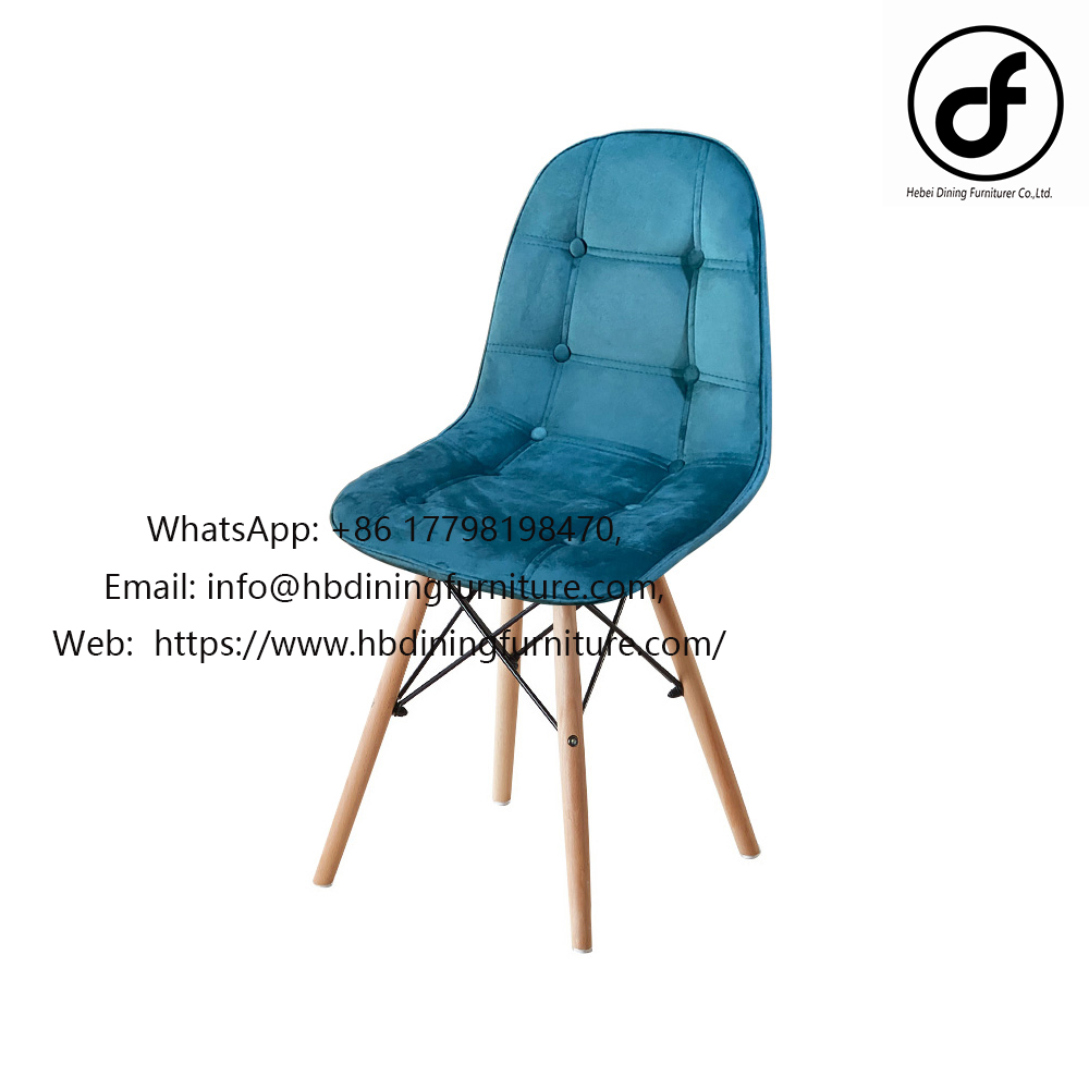 Velvet dining chair with wooden legs