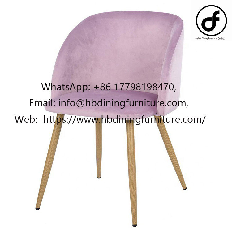 Pink wooden leg upholstered dining chair