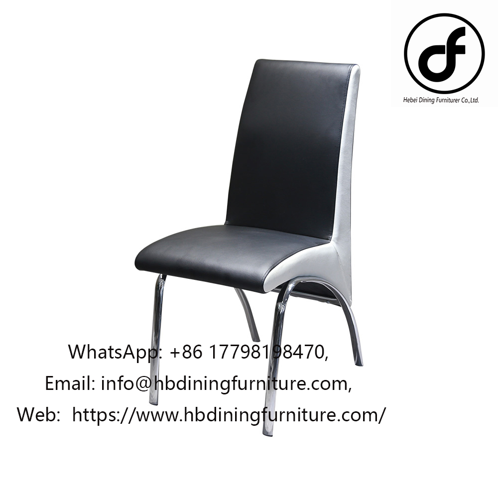 Black leather metal leg dining chair