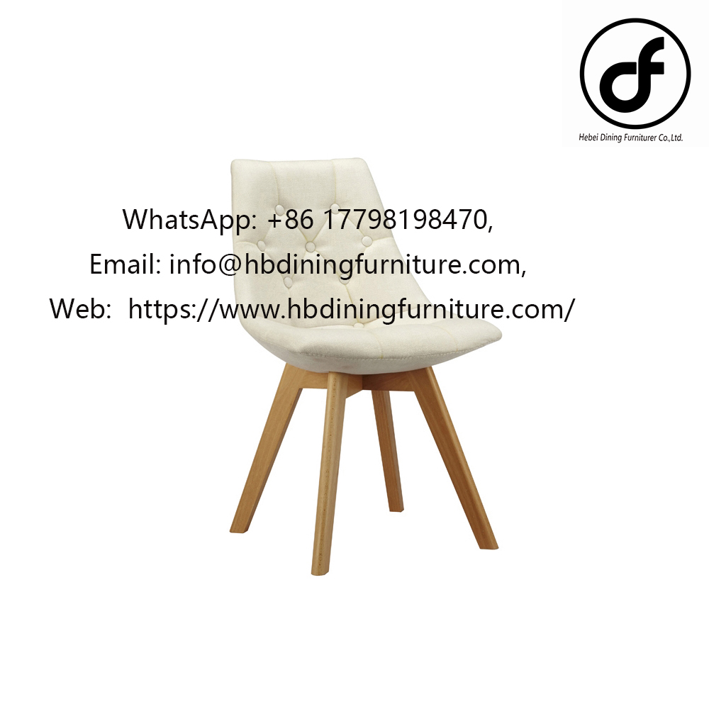 White wooden leg fabric dining chair