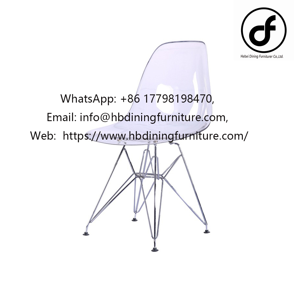 Wire leg translucent plastic dining chair