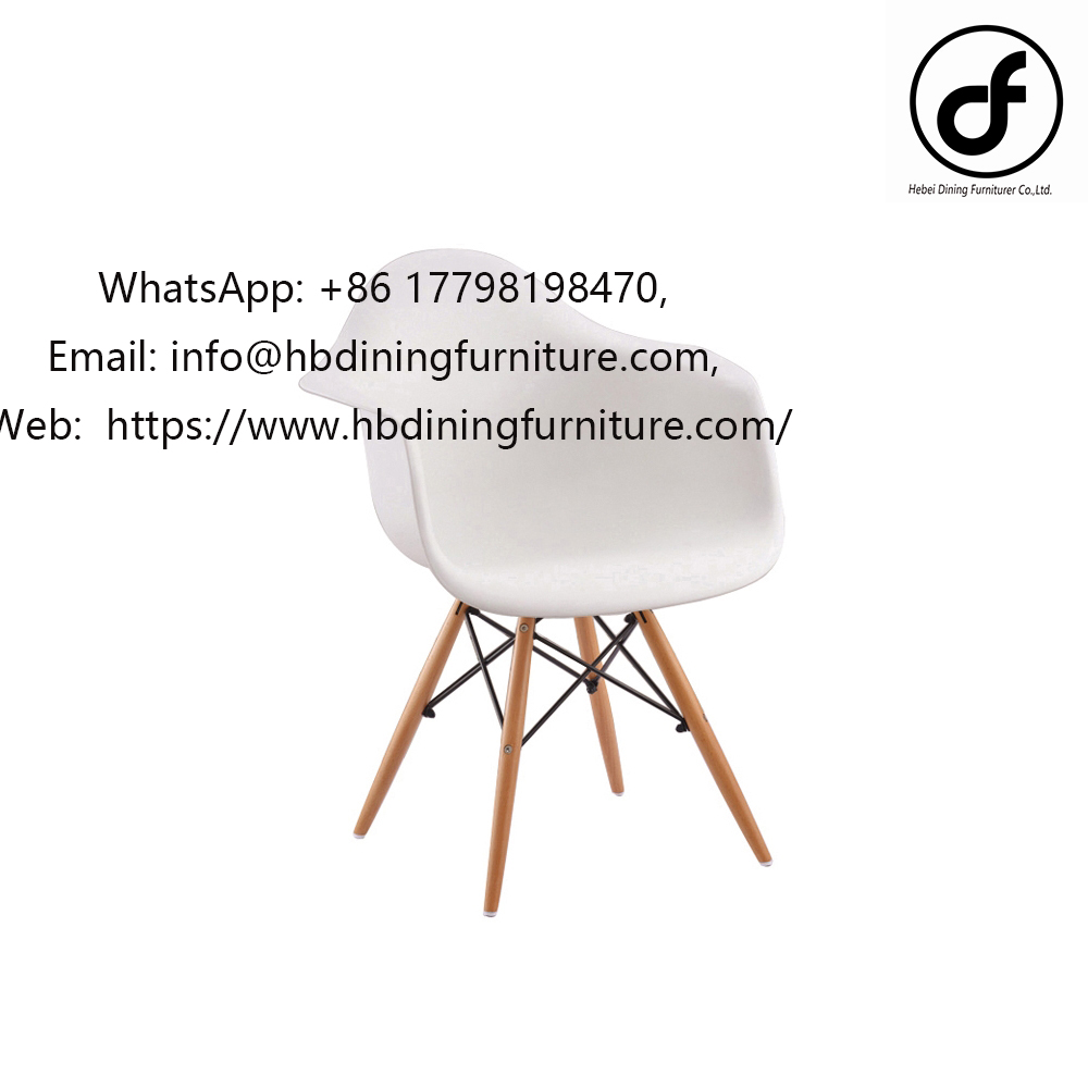 Wooden leg plastic armrest dining chair