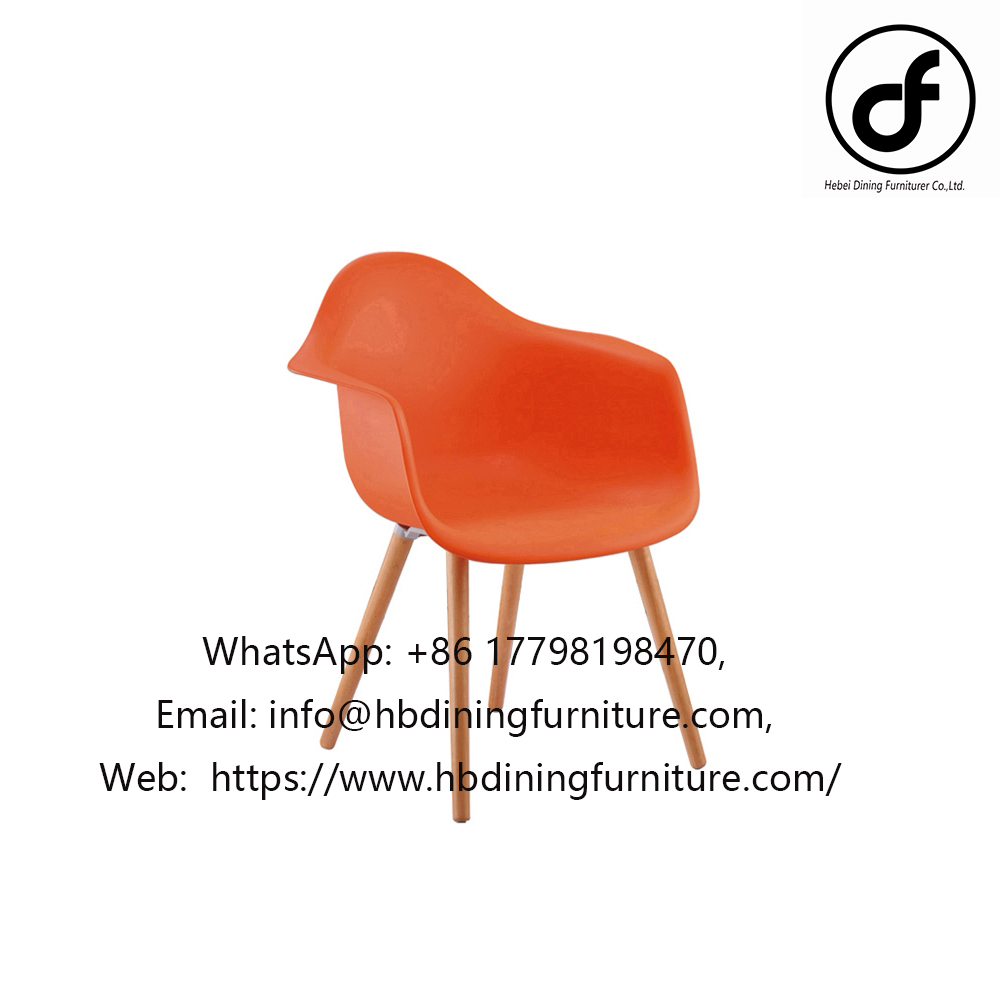 Plastic armchair with wooden legs