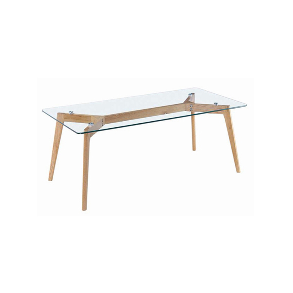 Rectangular Glass Dining Table with Wooden Legs DT-G10