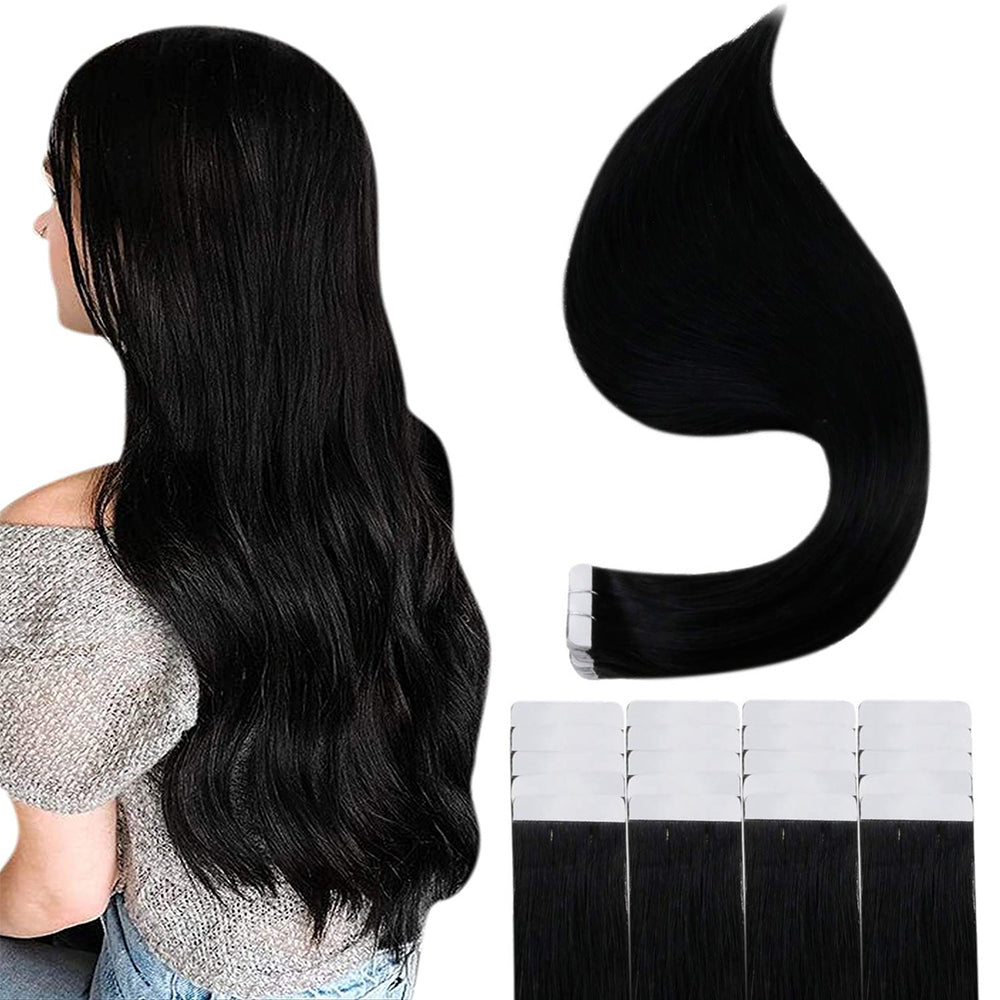 Full Shine Tape in Hair Extensions 100% remy Human Hair Jet Black (#1)