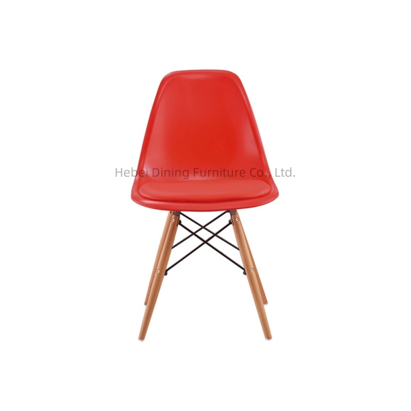 Red Plastic Dining Chair Wooden Leg Structure DC-P01C