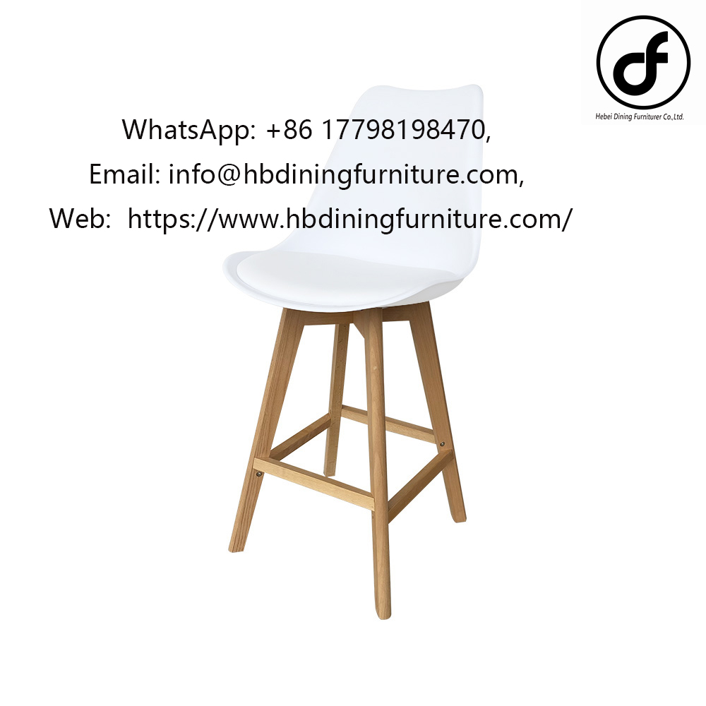 Plastic high bar chair with wooden legs