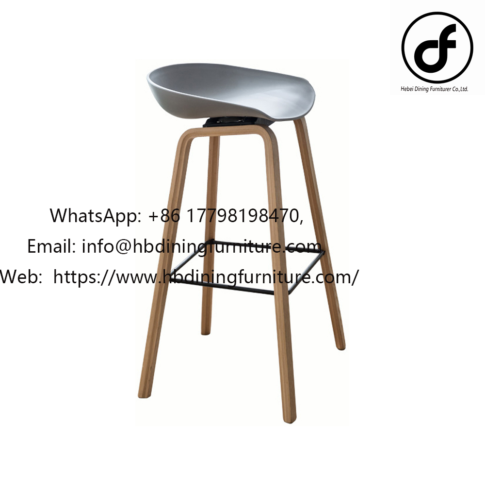 Plastic high bar chair with wooden legs