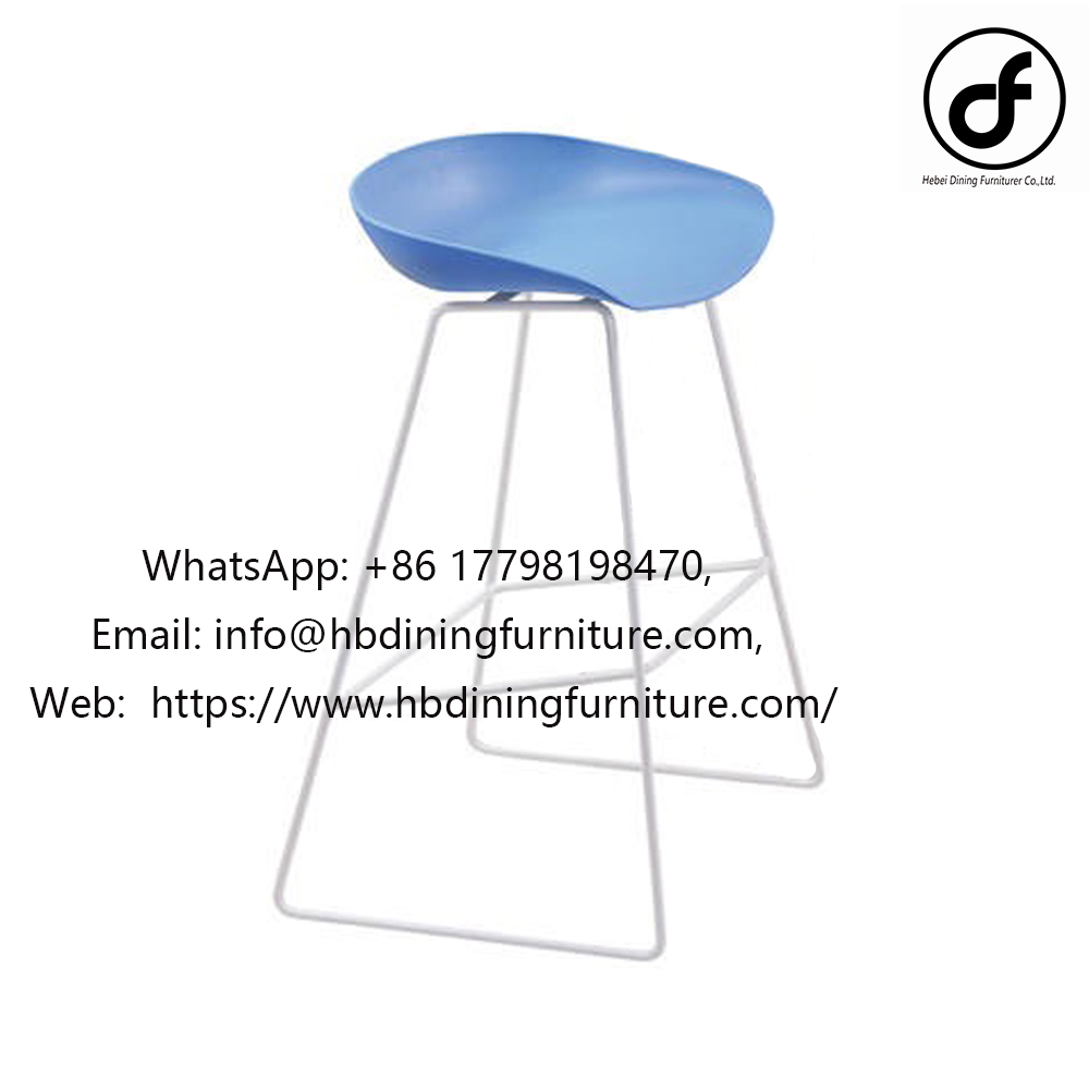 Simple blue wire leg plastic high bar stool