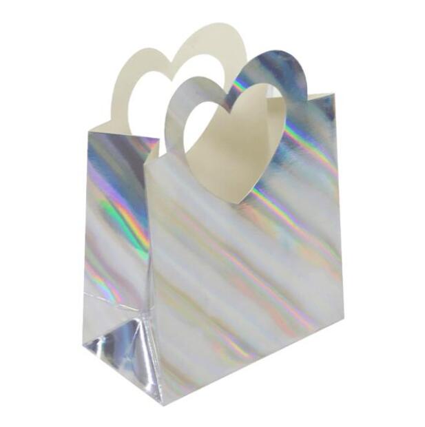 Holographic Foil Rainbow Silver Wedding Candy Paper Gift Bag With Heart Handle
