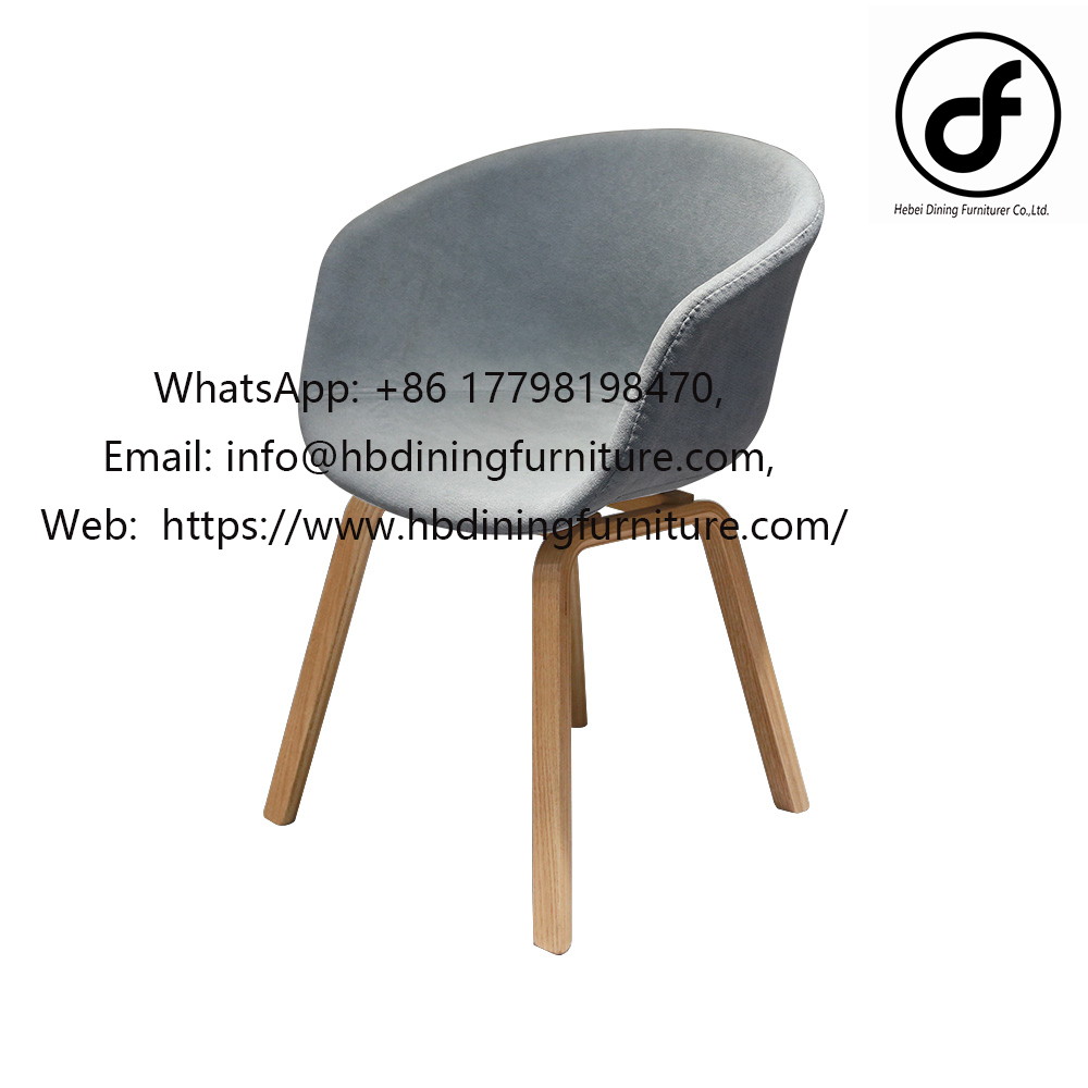 Fabric Office Chair Wooden Legs High Back Armrest