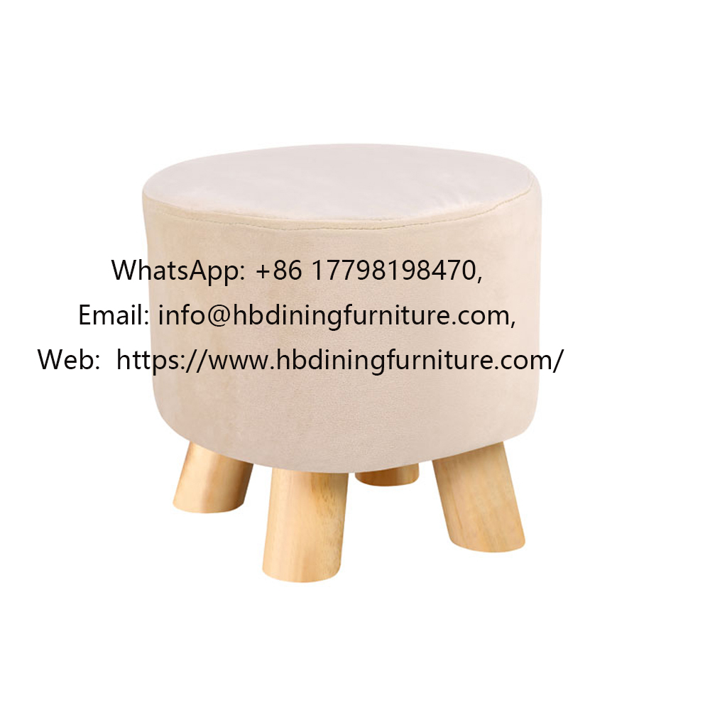 Solid Wood Leg Fabric Round Footstool