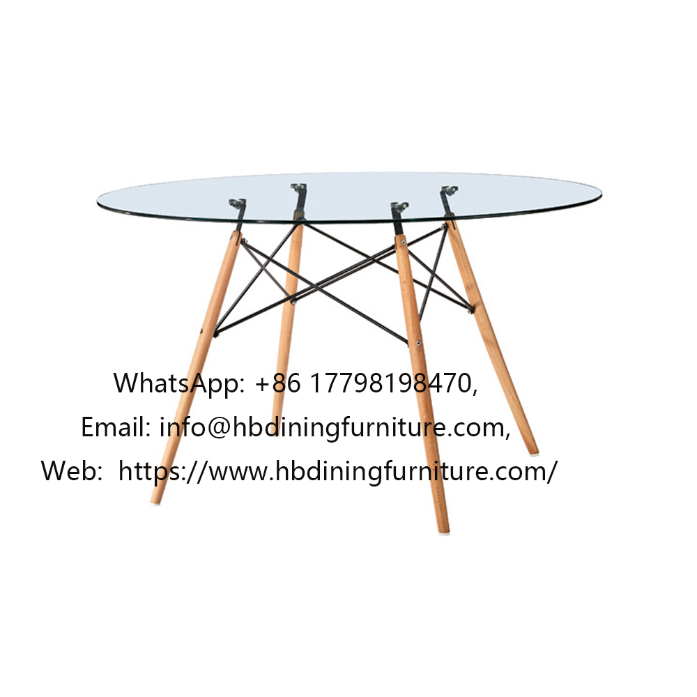 Glass Round Dining Table Triangular Legs Wooden