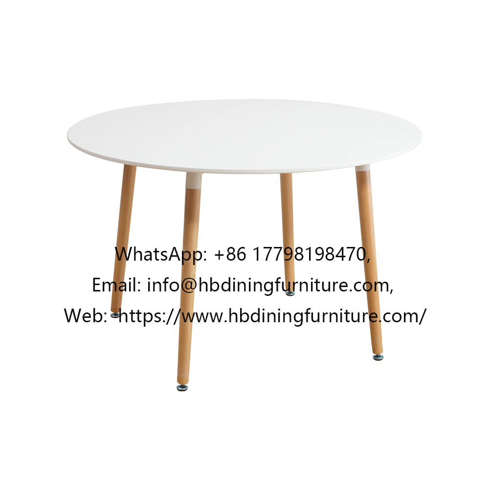 MDF Tabletop Beech Wood Legs Round Dining Table