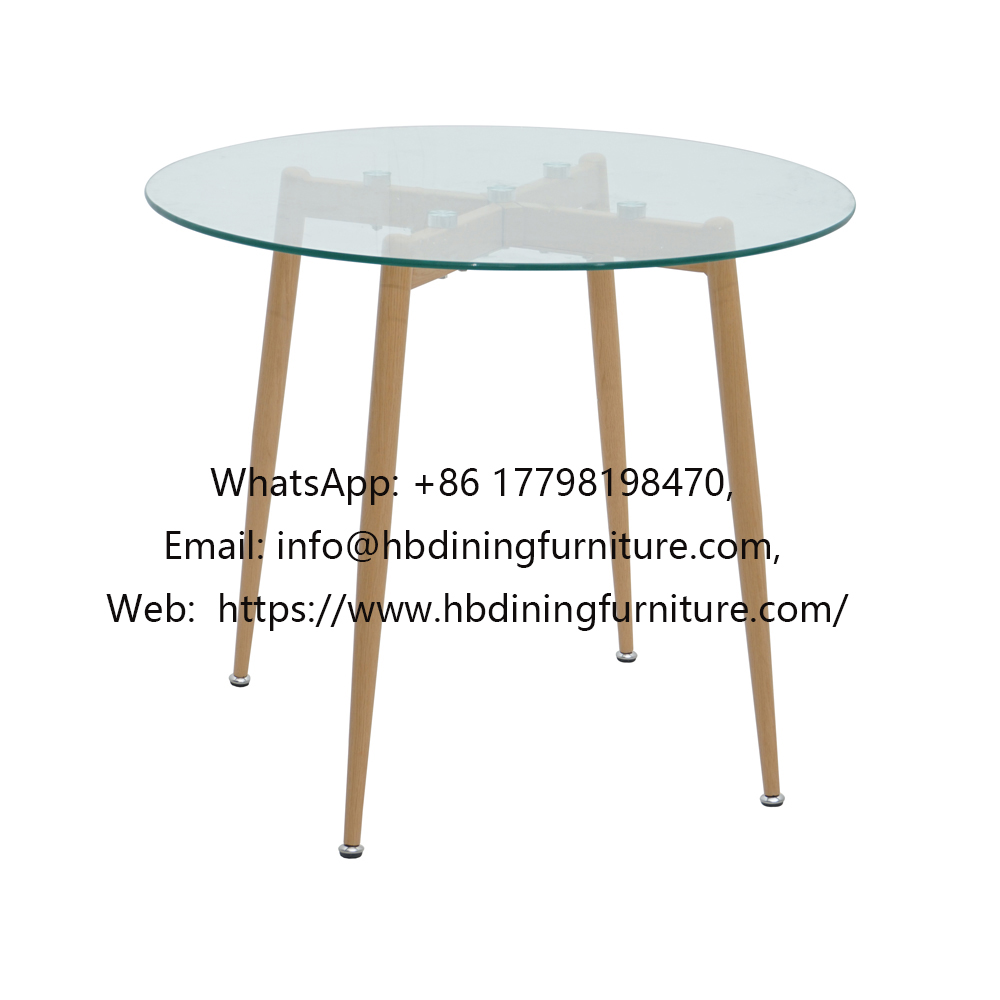 Round Glass Wooden Leg Coffee Table 