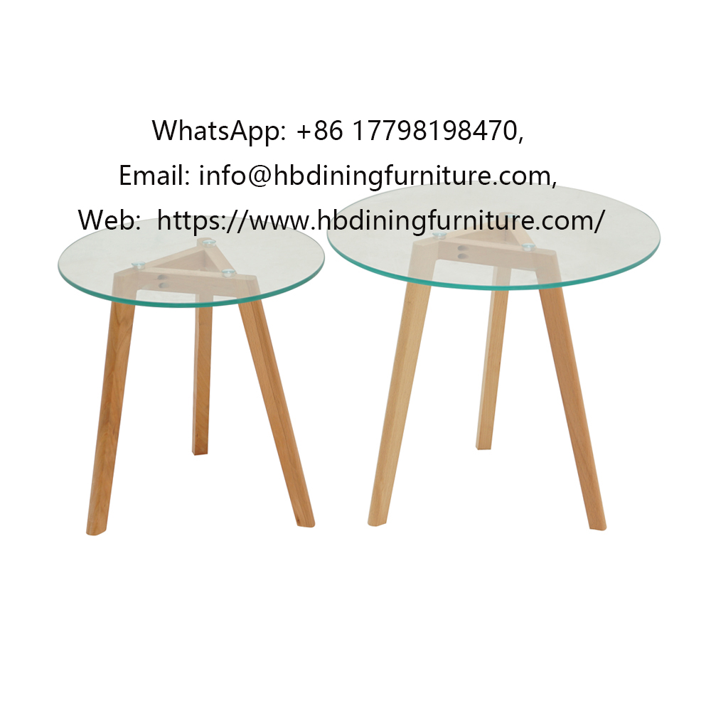 A Set of Tempered Glass Wood Leg Tea Table