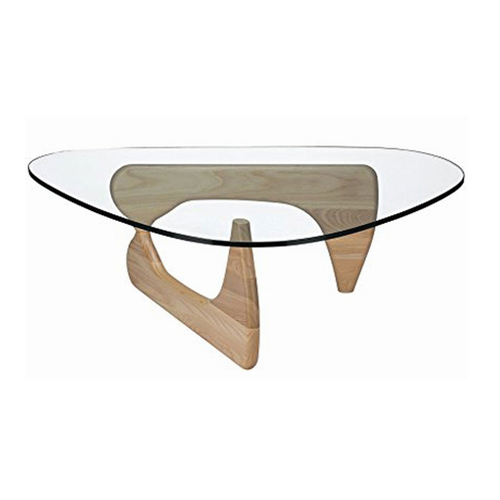 Triangular Wooden Legs Glass Dining Table