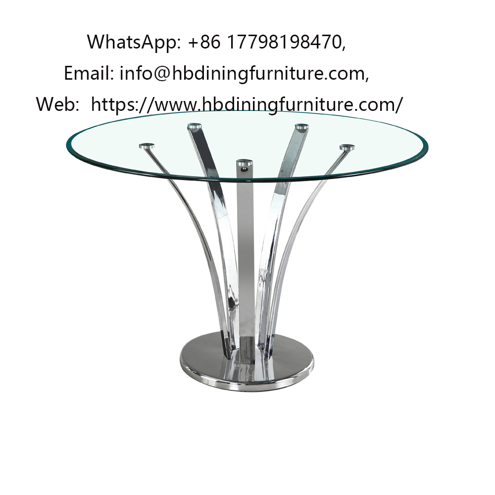 Round Glass Dining Table with Metal Base 