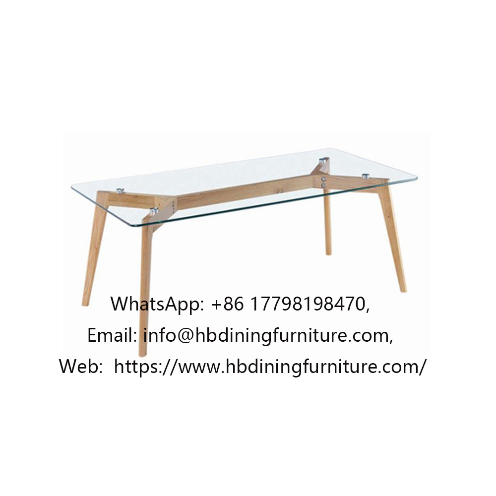 Rectangular Glass Dining Table with Wooden Legs