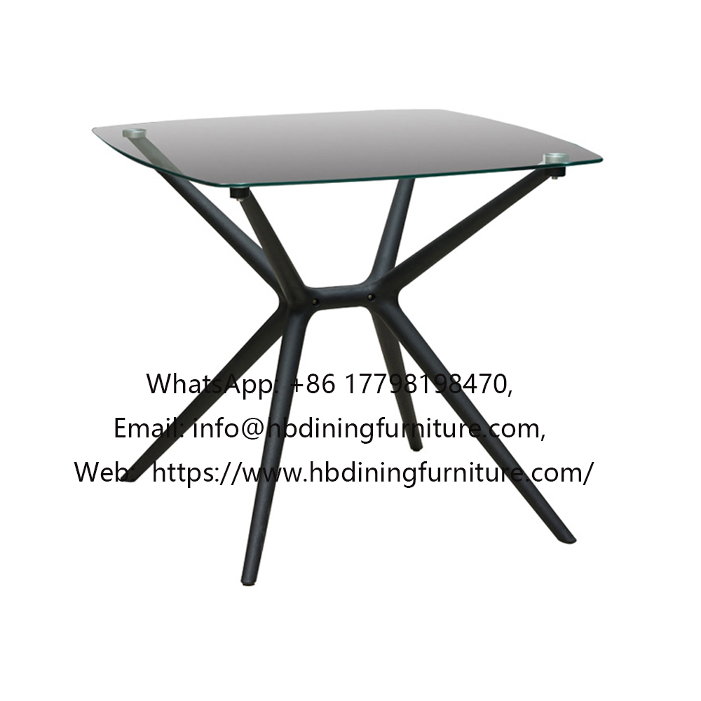 Square Iron Leg Glass Table