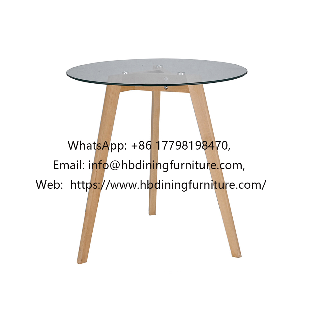 Round Glass Top with Wooden Legs Side Table
