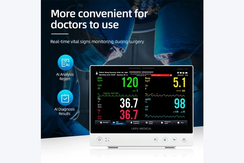 Lepu Medical AiView V12/V10 Multiparameter Patient Monitor Portable All-in-one Vital Signs Monitor with AI Analysis Diagnosis Touch Screen for Hospital ICU Clinical Ambulance and Home Use