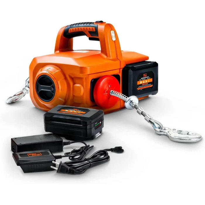 SuperHandy Portable Electric Winch - Braided Steel Cable, 1000LBS Max Load, 48V 2Ah Battery System