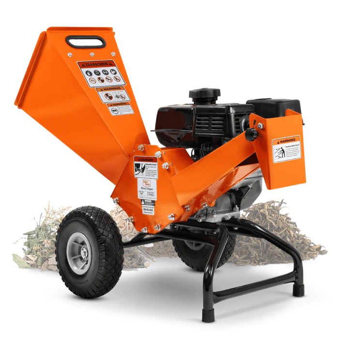 SuperHandy Compact Wood Chipper - 7HP Gas Engine, Adjustable Exit Chute, up to 3 Branch Diameter (Orange)
