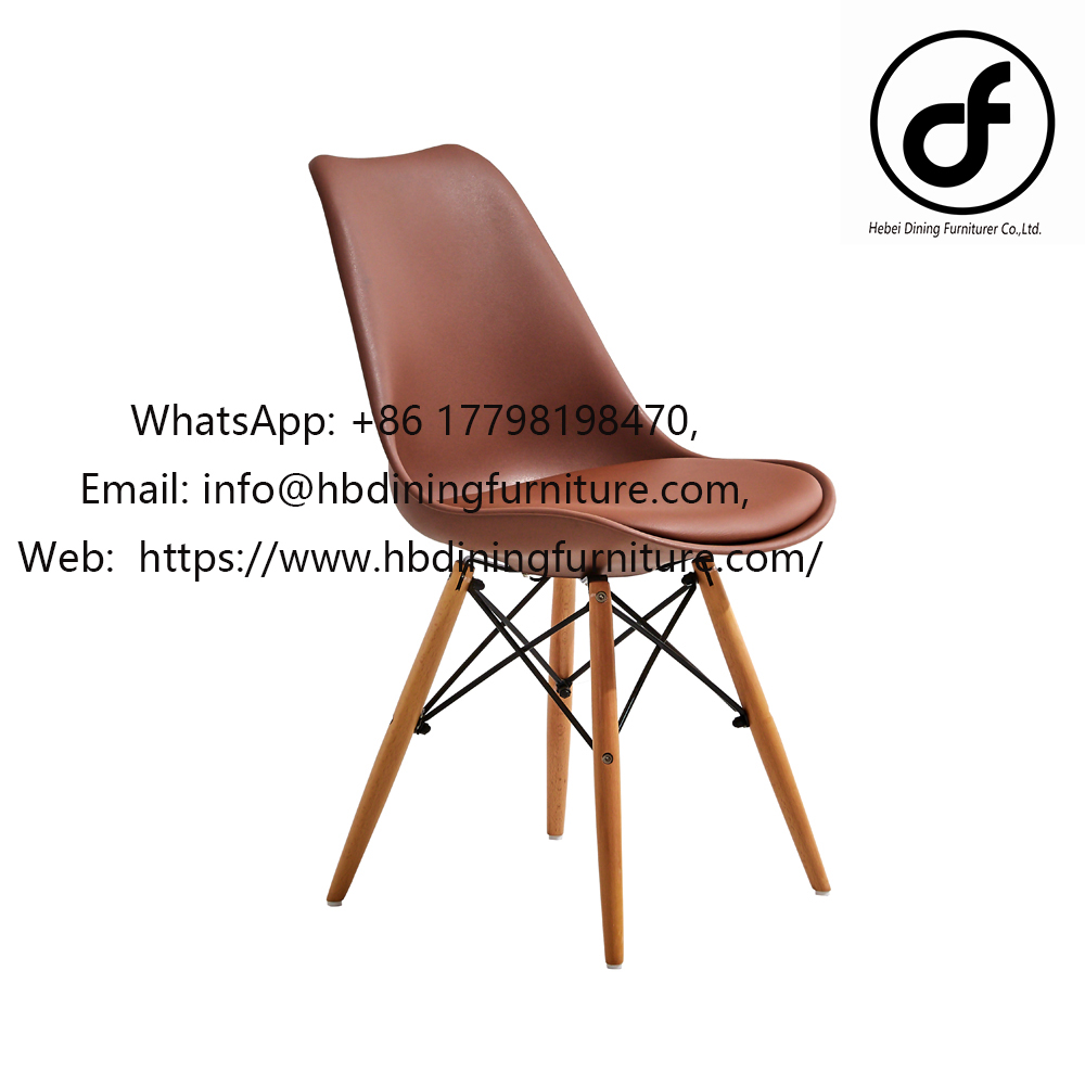 Plastic Dining Chair Metal Cross Fixed Wooden Legs