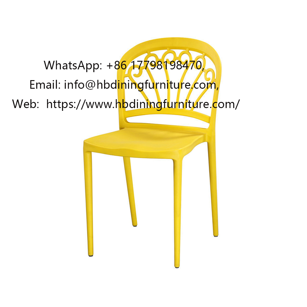 Yellow Plastic Dining Chair with Hollow Pattern Backrest