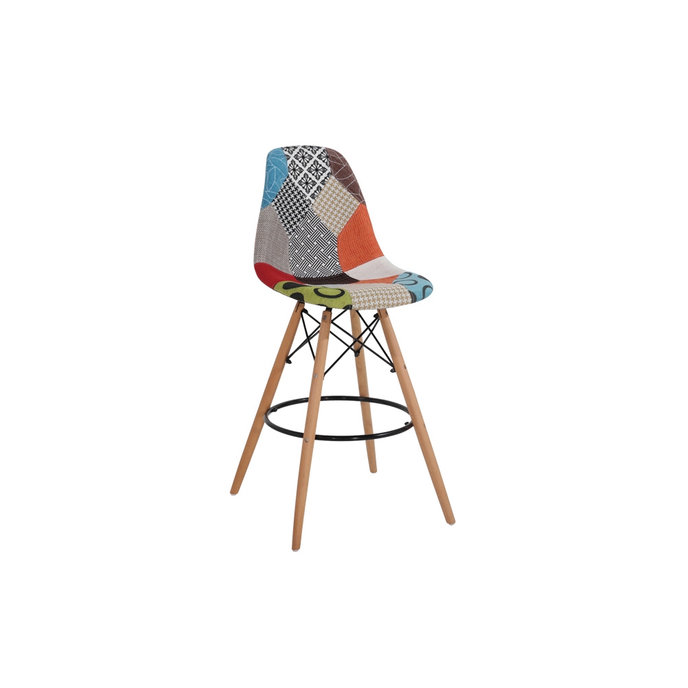 Spliced Fabric High Bar Chair with Beech Legs