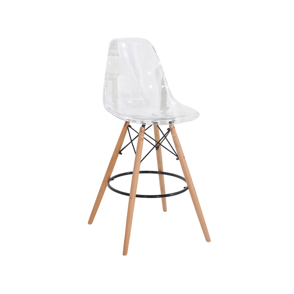 Plastic Bar Stool with Backs and Natural Legs 