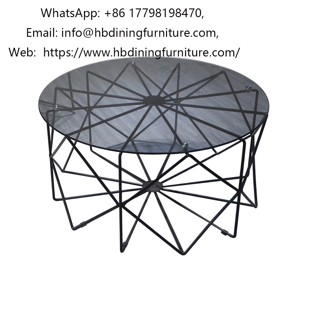 Round Glass Top with Metal Iron Base Table