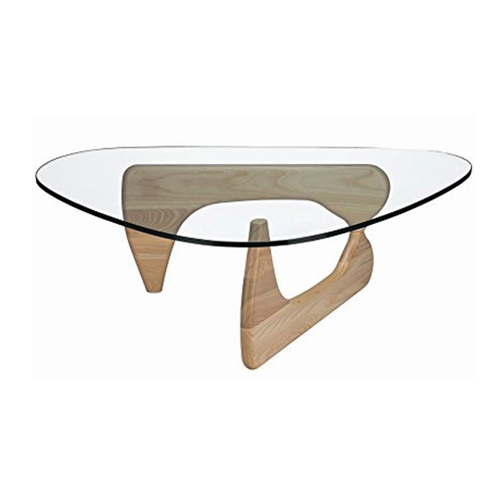 Triangular Wooden Legs Glass Dining Table