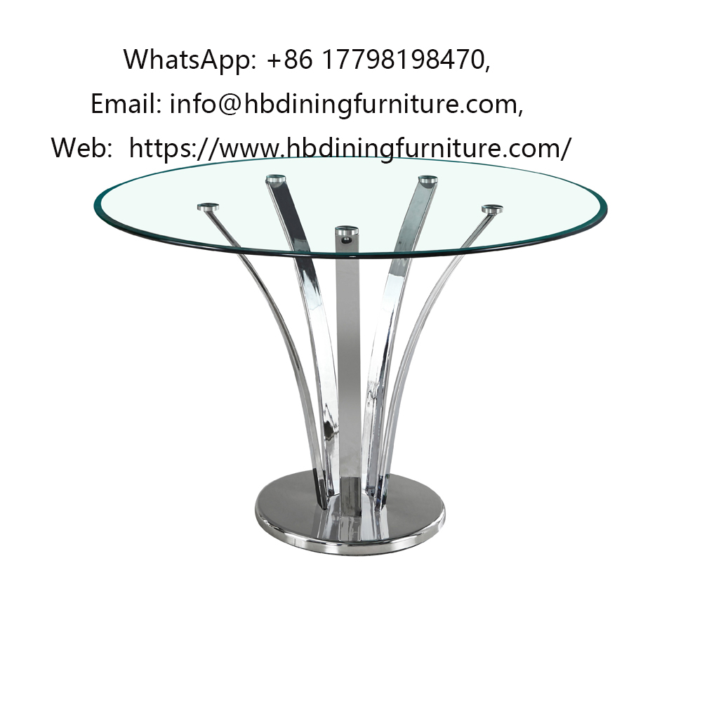 Round Glass Dining Table with Metal Base DT-G11