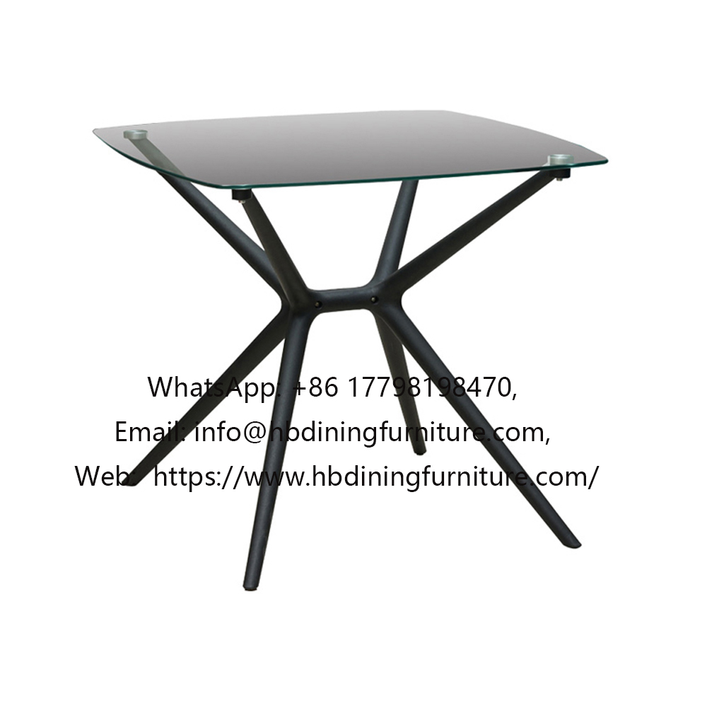 Square Iron Leg Glass Table DT-G09