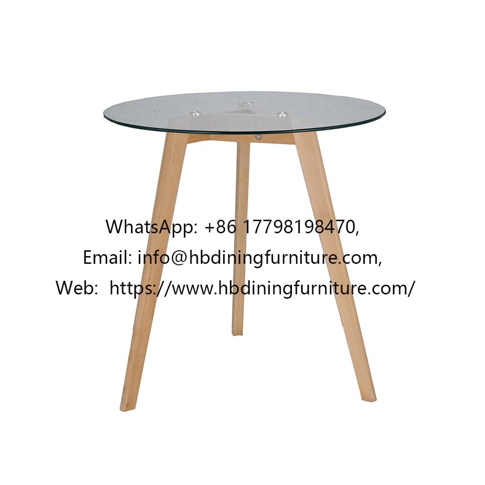 Round Glass Top with Wooden Legs Side Table DT-G06