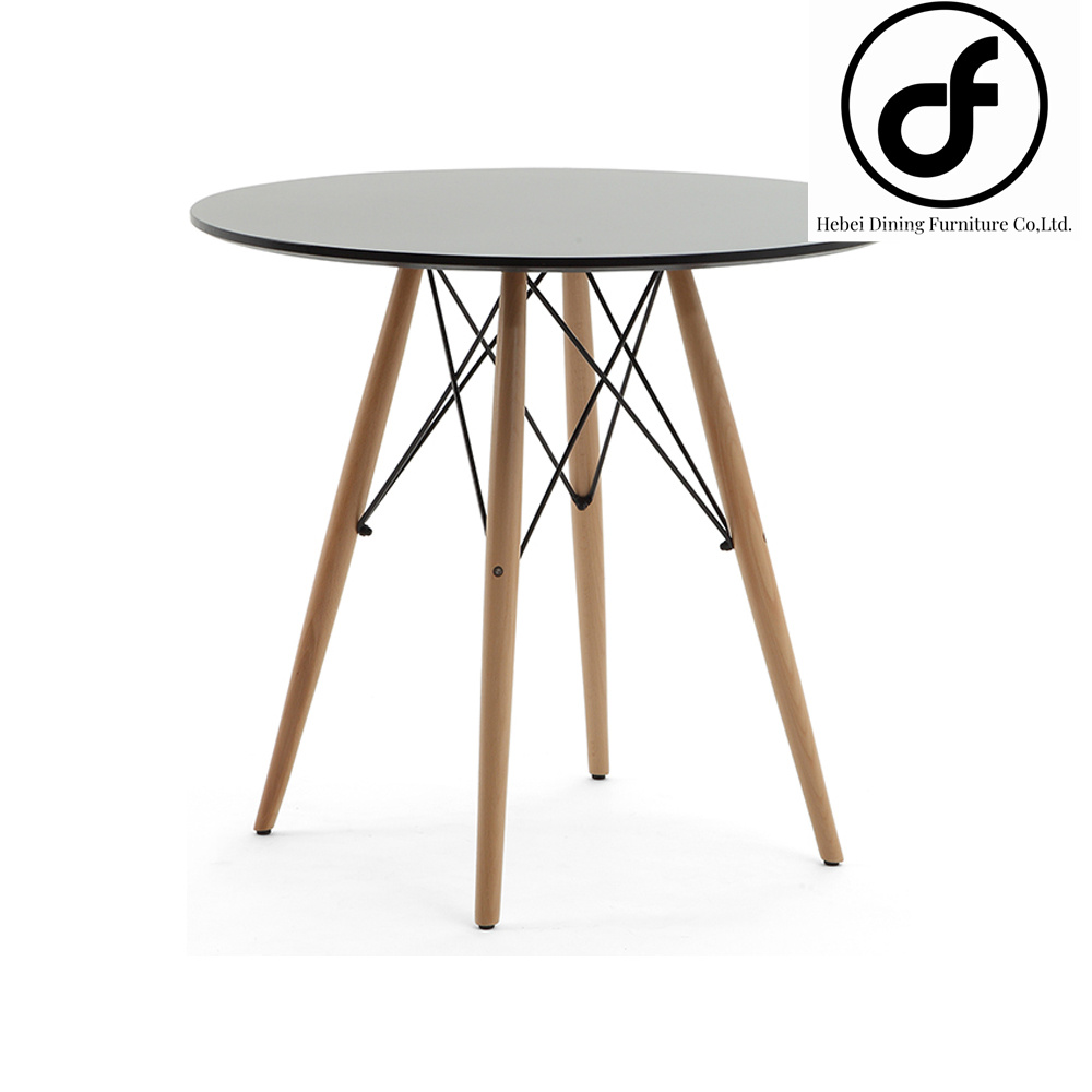 Glass Round Dining Table Triangular Legs Wooden