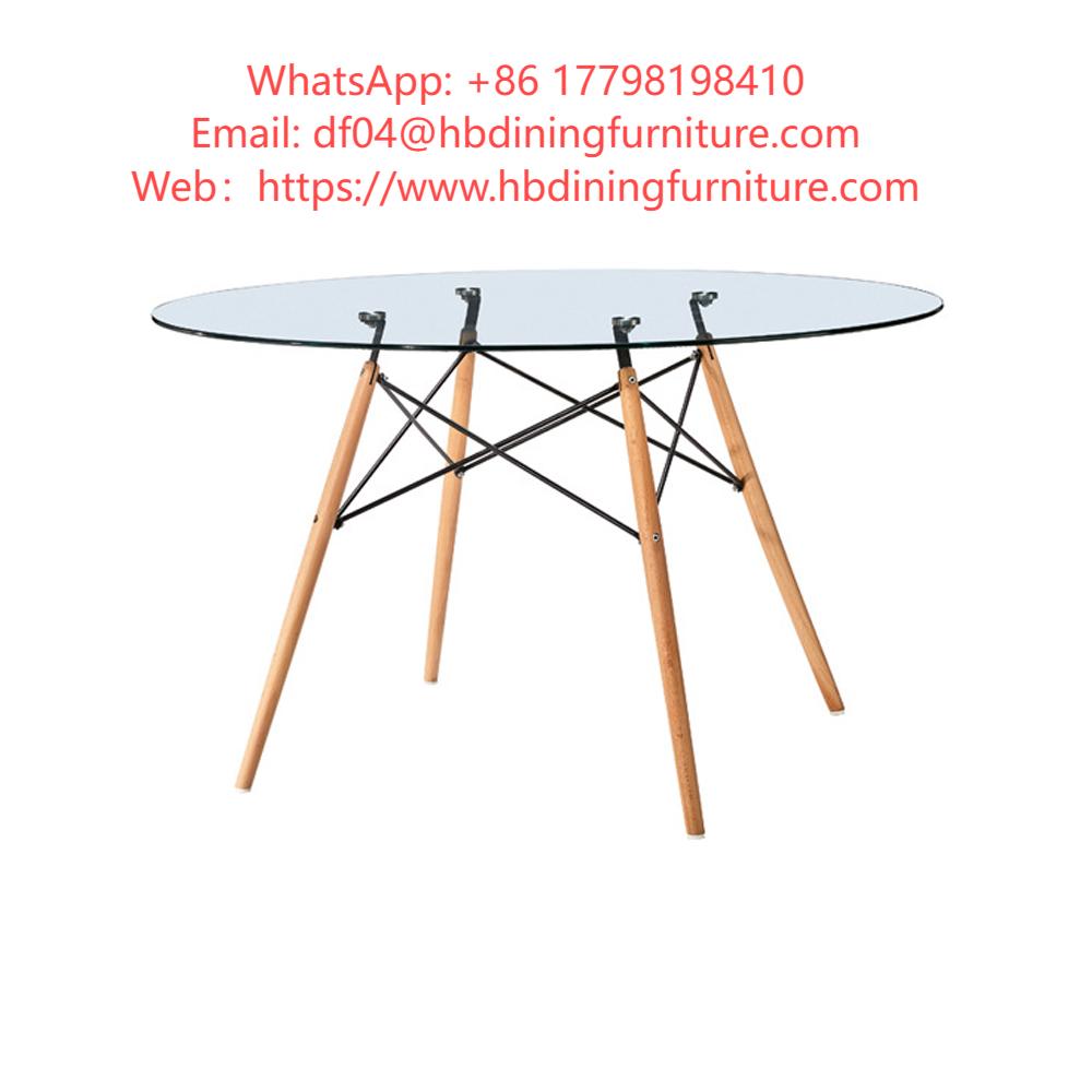 Glass Round Dining Table Triangular Legs Wooden DT-G01