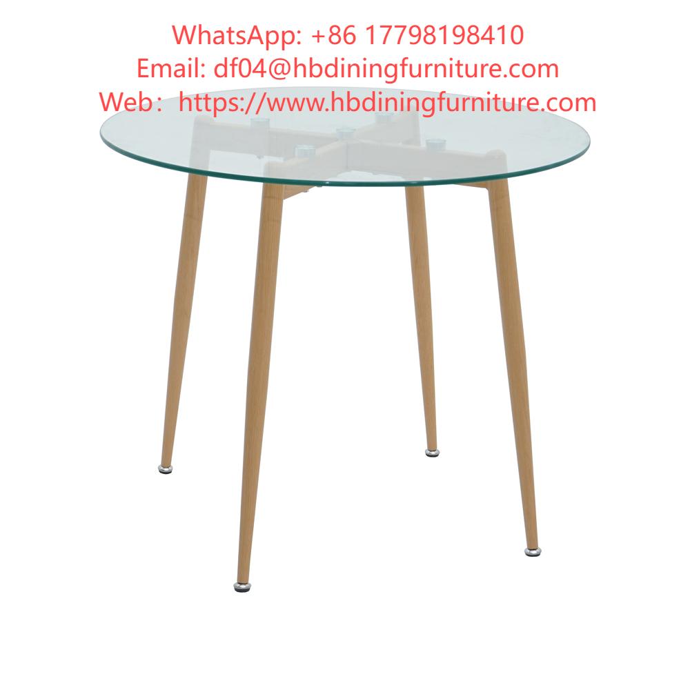 Round Glass Wooden Leg Coffee Table DT-G07