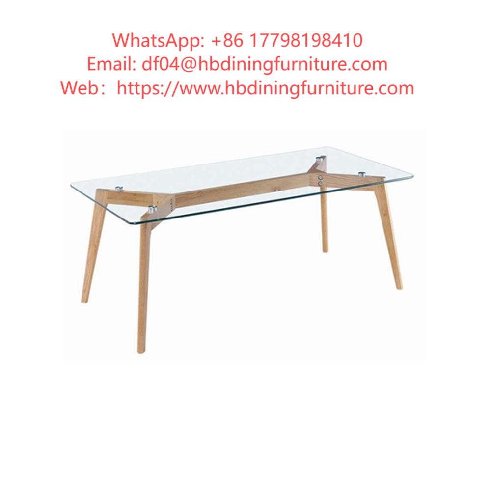 Rectangular Glass Dining Table with Wooden Legs DT-G10