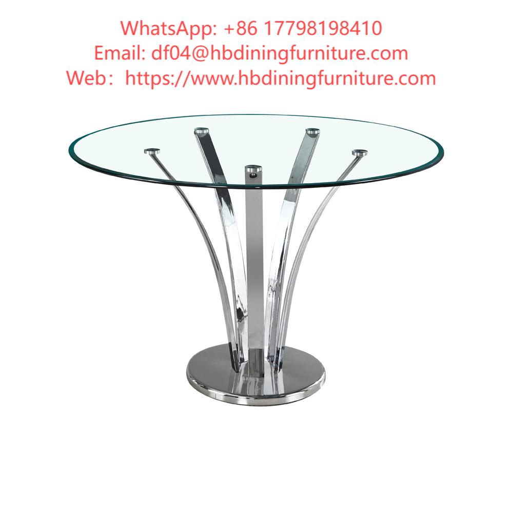 Round Glass Dining Table with Metal Base DT-G11