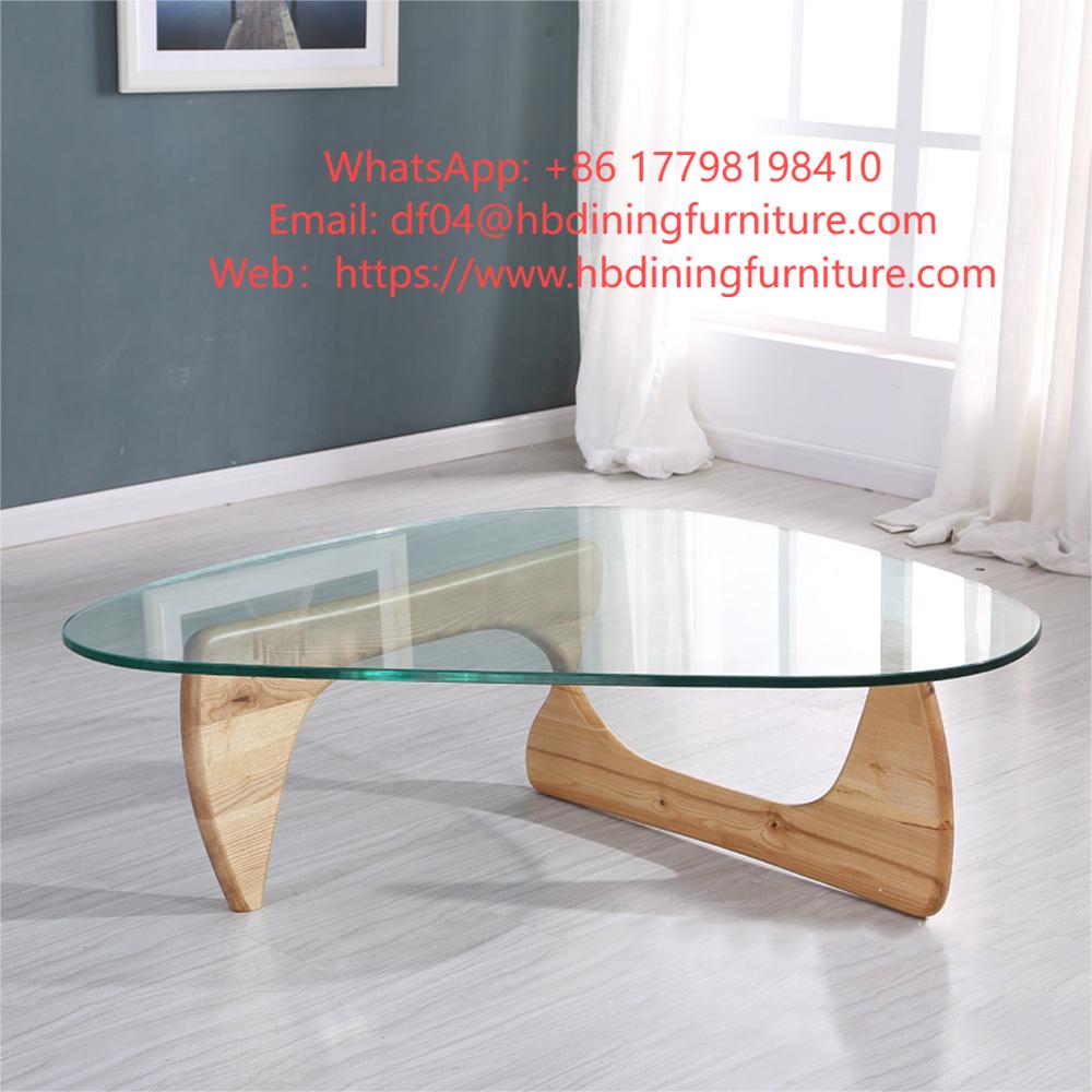 Triangular Wooden Legs Glass Dining Table DT-G12