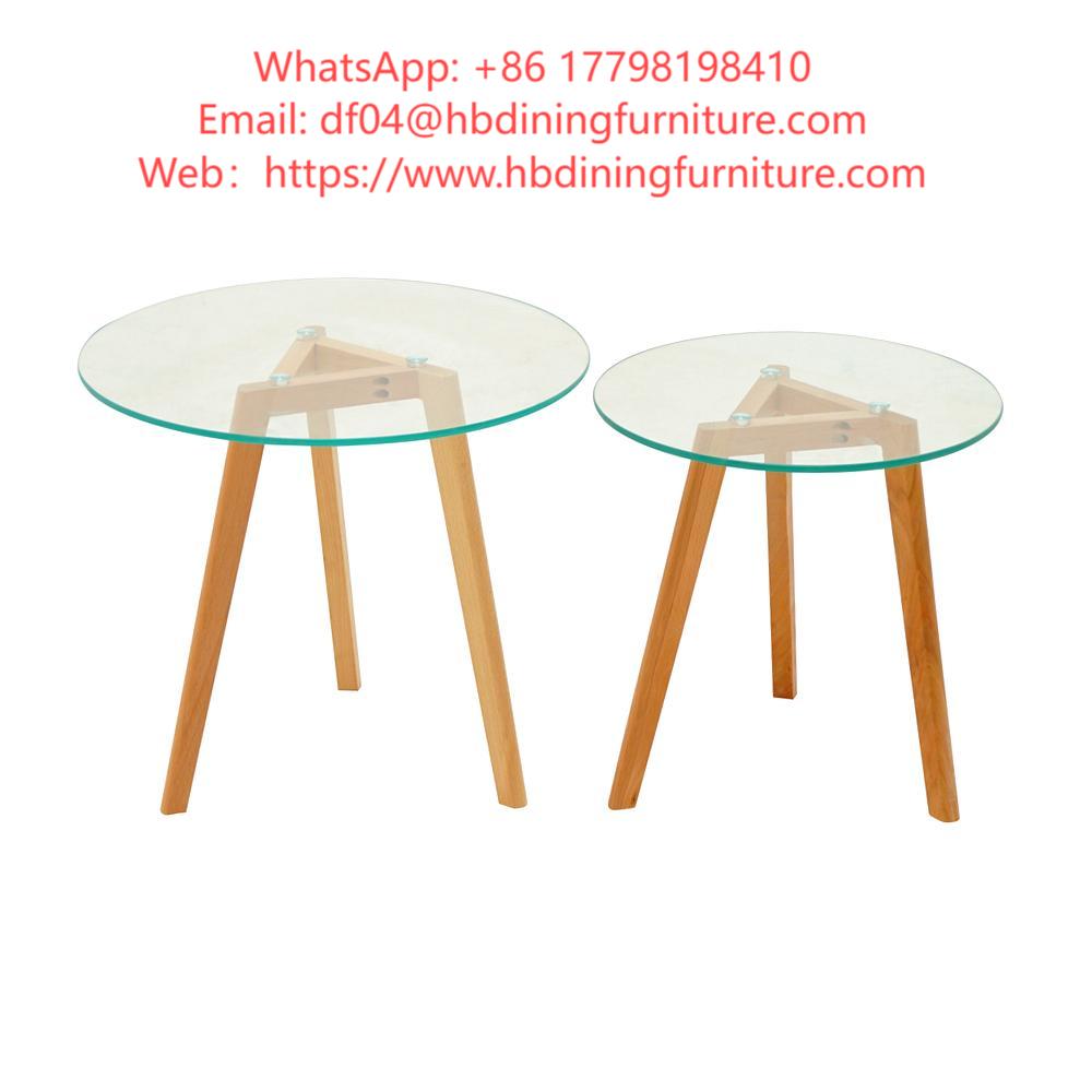 A Set of Tempered Glass Wood Leg Tea Table DT-G15