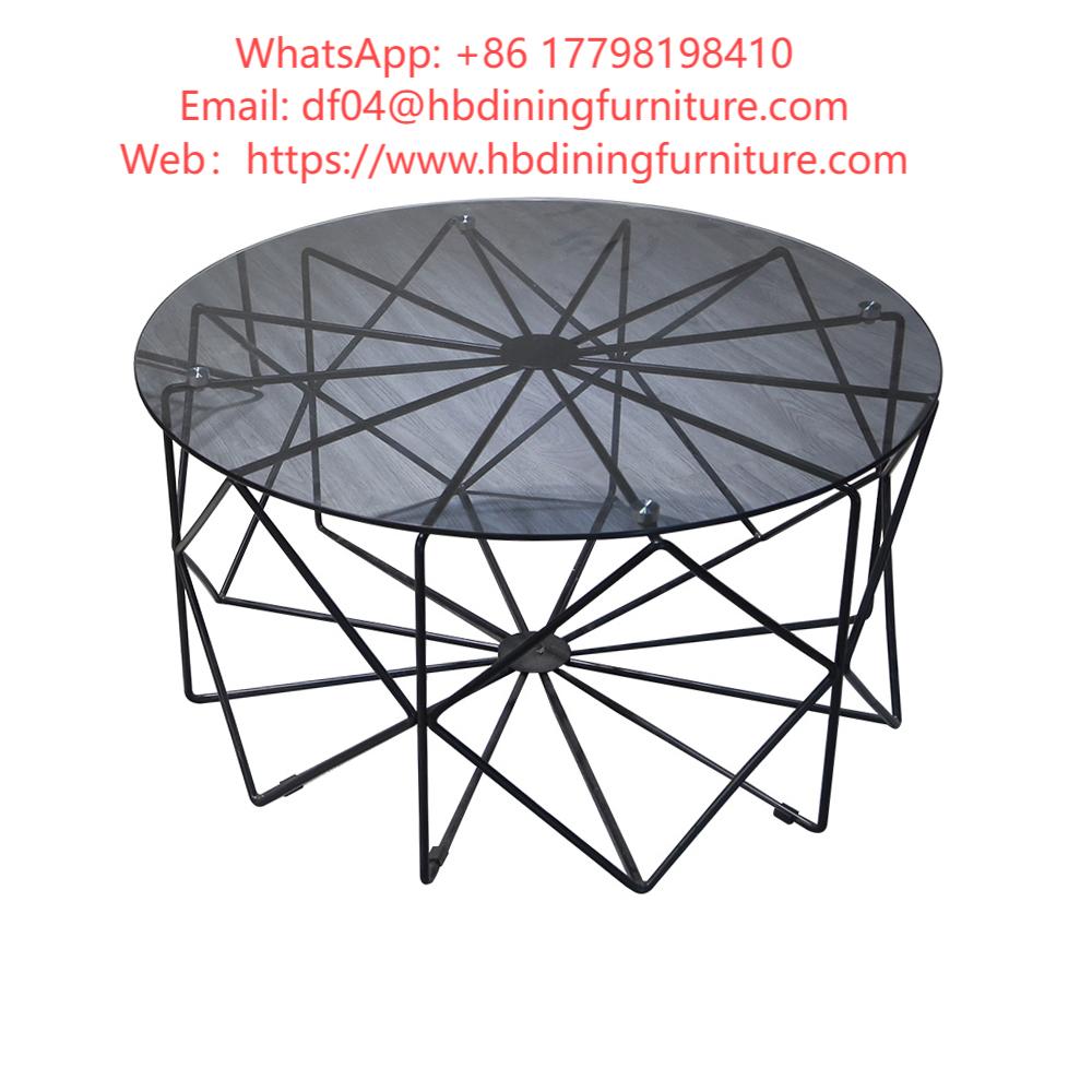 Round Glass Top with Metal Iron Base Table DT-G20