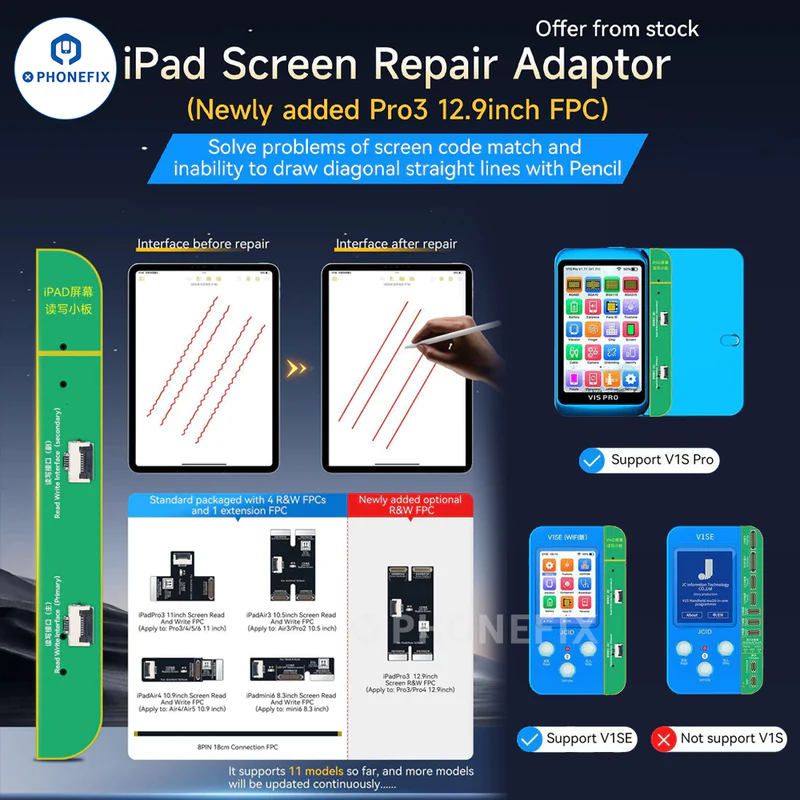 JCID iPad Screen Repair Adaptor Fixes Code Match Straight Lines Issue